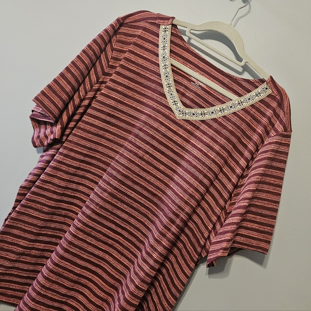 Striped V-Neck Top - Red